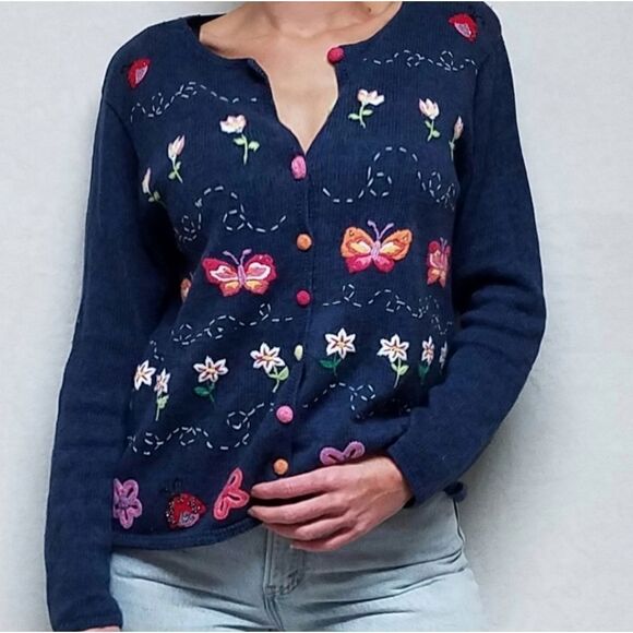 Vintage Y2K tiara blue knit butterfly cardigan - Picture 3 of 15